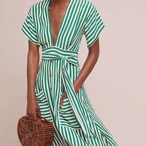 Anthropologie Green STRIPED SHIRTDRESS